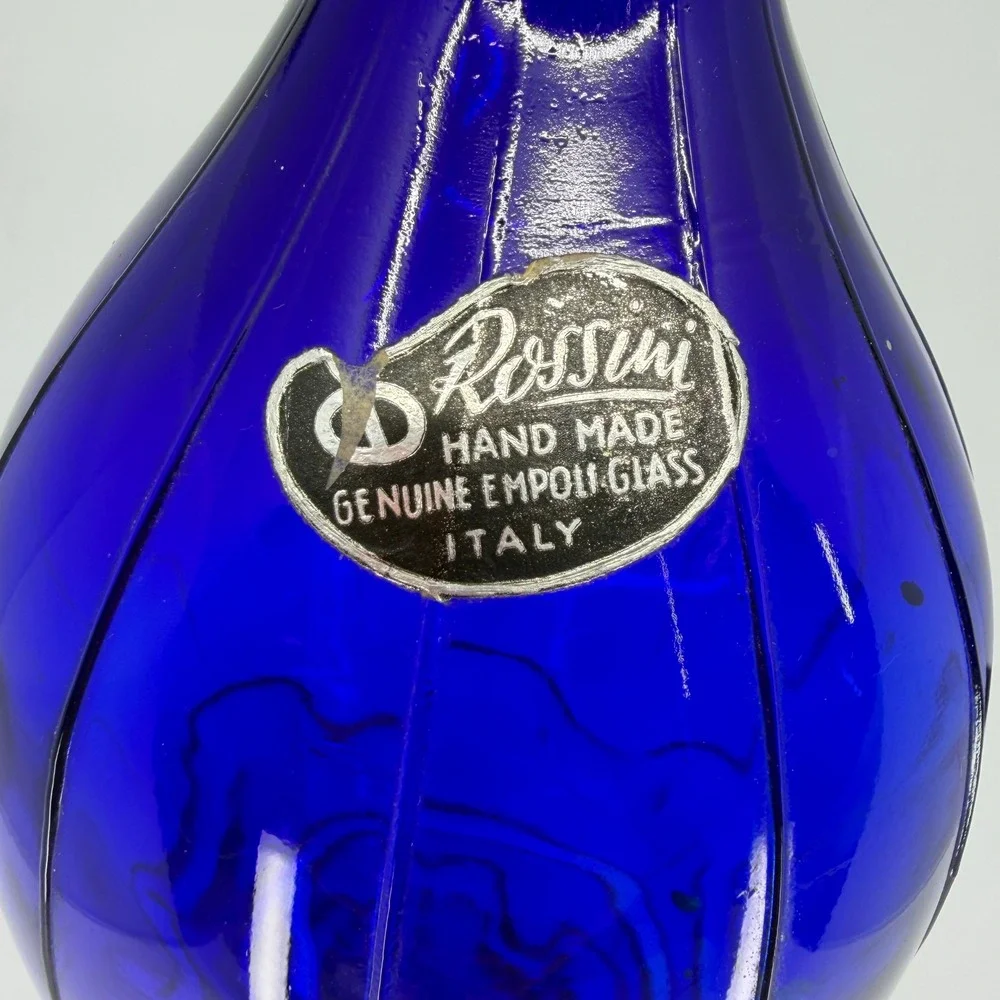 Vintage ROSSINI EMPOLI Glass‎ Genie Bottle Cobalt Blue Decanter No Stopper